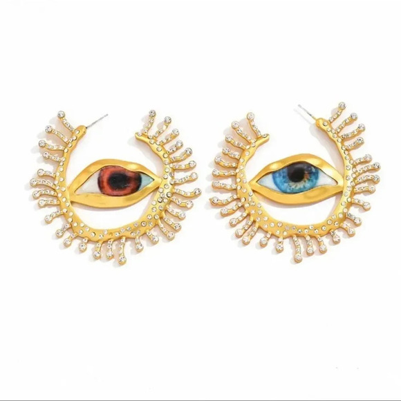 GAZE HOOP GOLD EYES EARRINGS - Picture 7 of 17